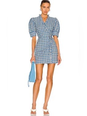 ganni fluffy denim mini dress Ganni Fluffy Denim Mini Dress
